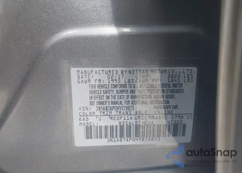2017 Nissan Sentra Sv z USA, uszkodzony, nr VIN 3N1AB7AP0HY278873